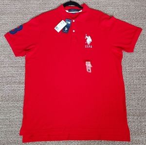 USA Polo Assn 100% Red Cotton Large Short Sleeved Shirt